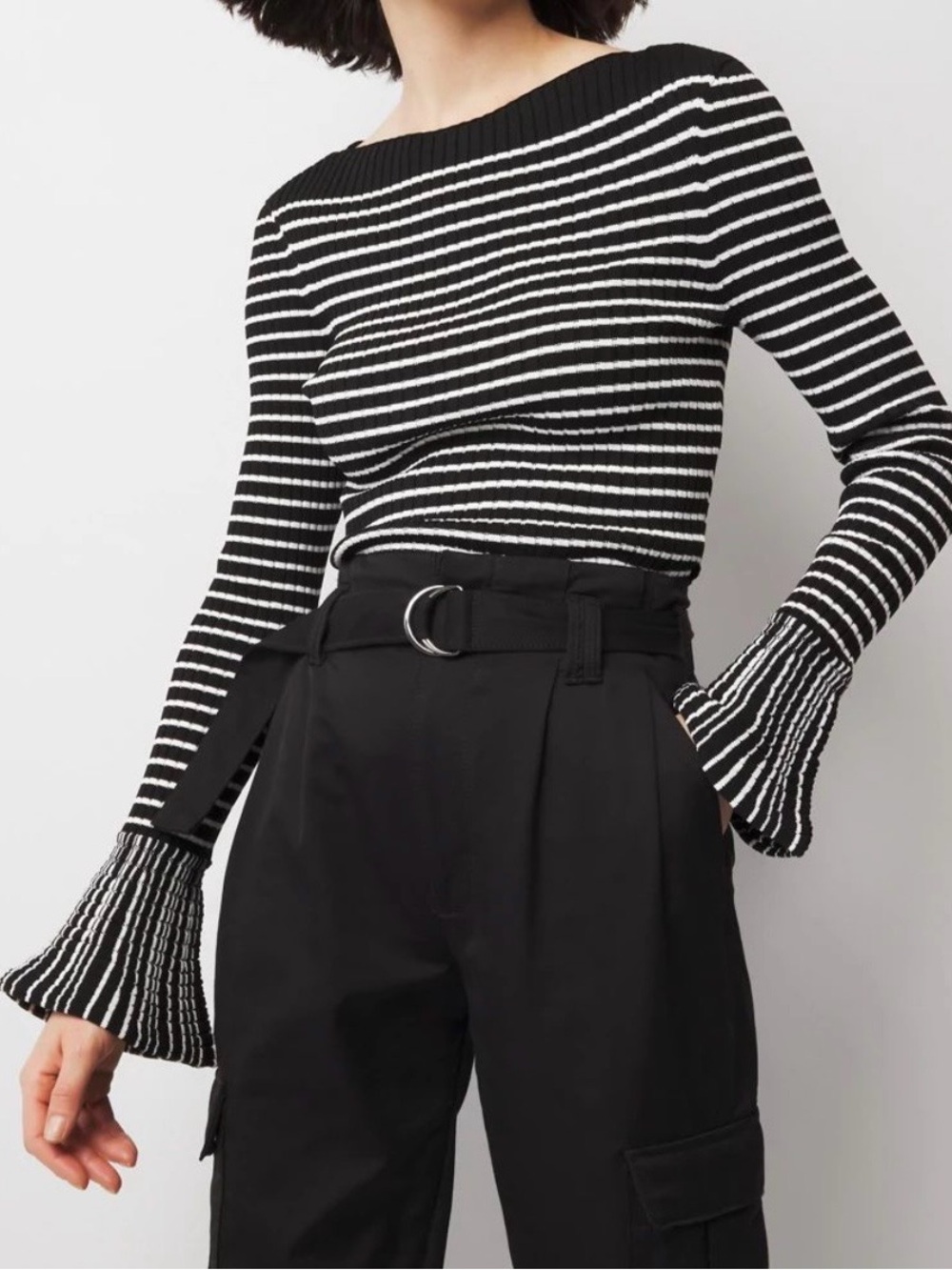 White House Black Market Striped Flared Cuff, boatneck, like new condition